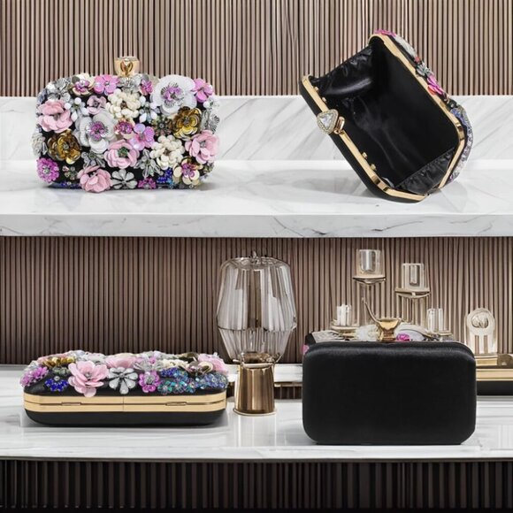 Party Clutches Fancy Floral Clutch Evening Bag Purses for Women Beaded Flower Cl - Picture 5 of 6